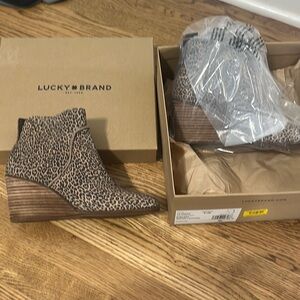Lucky Brand Animal Print Wedge Boots brand new in box.